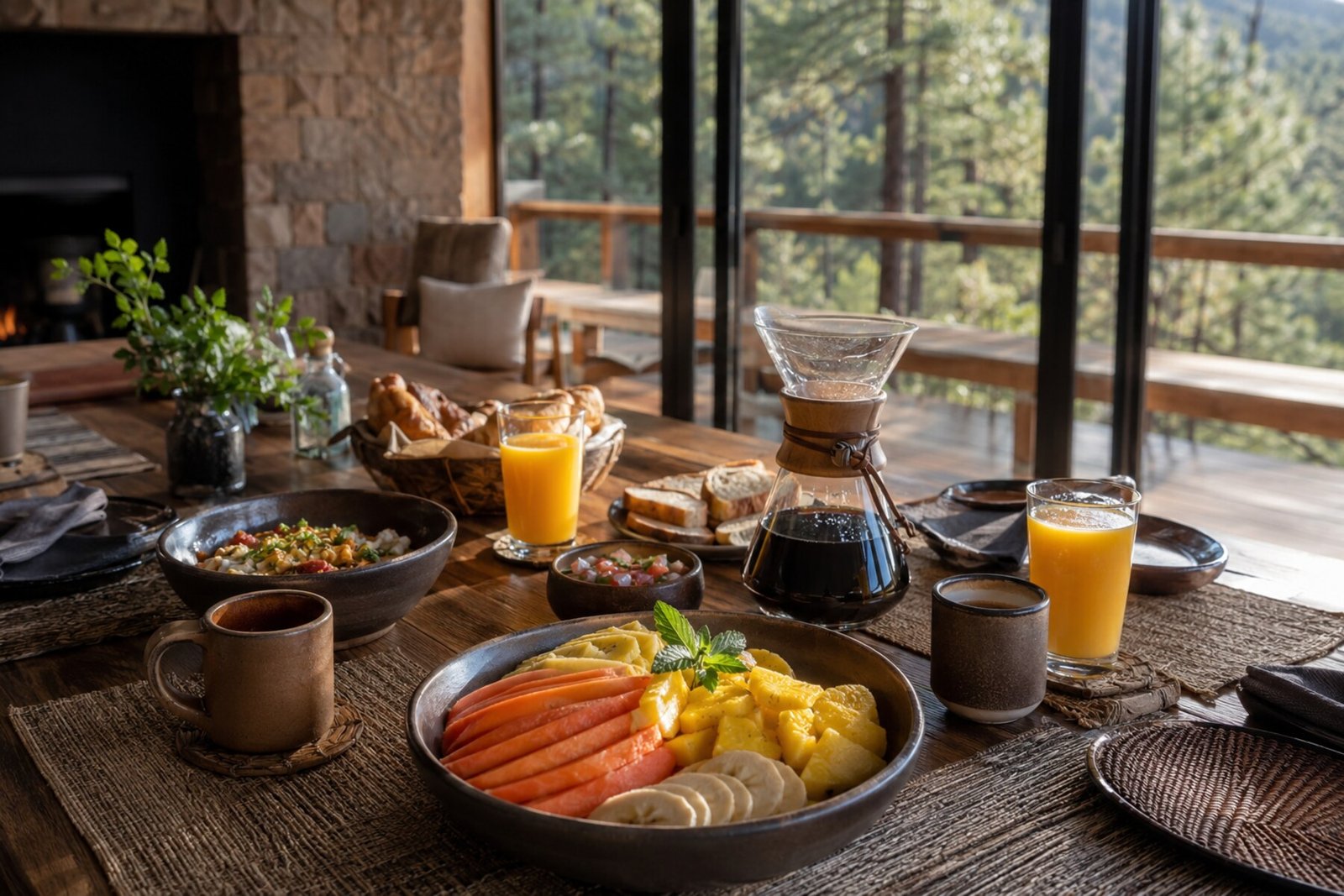 Desayuno artesanal frente a la naturaleza
